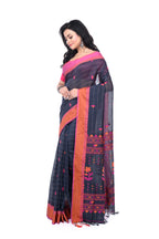 Black Handloom Saree with Pink & Orange Border