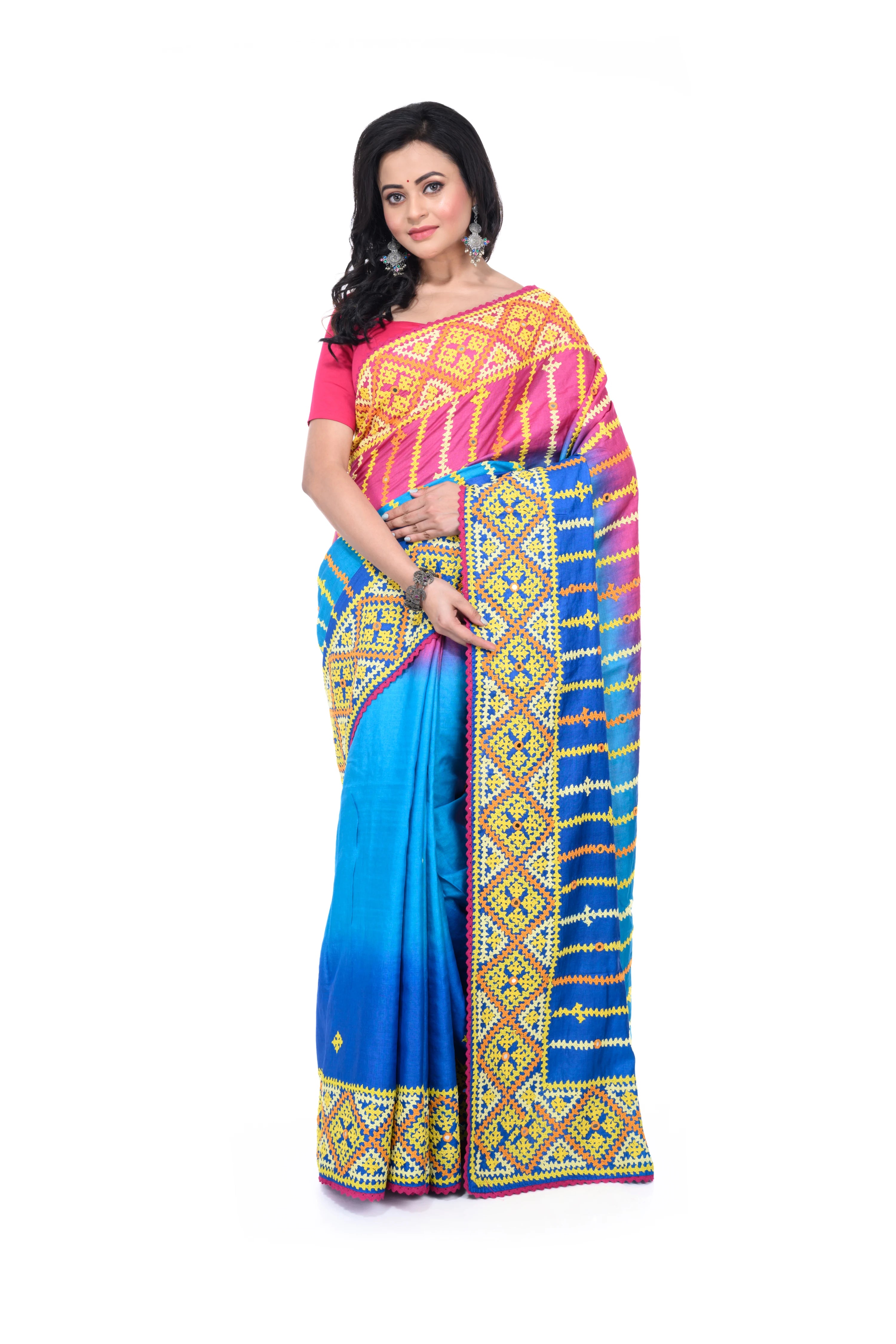 Exclusive Gujarati Stitch Tussar Saree with Unique Colours
