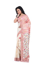 Cream Tussar Saree with Exclusive Yoke - to - Pallu Hand Work