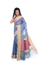 Steel Grey Semi Tussar Saree with Silver Border & Rich Pallu