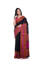 Black Handloom Saree with Pink Border & Pallu Work