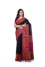 Black Handloom Saree with Pink Border & Pallu Work