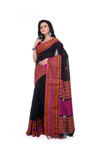 Black Handloom Saree with Pink Border & Pallu Work