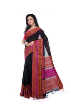 Black Handloom Saree with Pink Border & Pallu Work