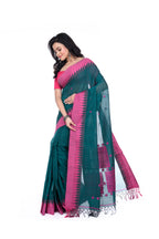 Rama Green Handloom Saree with Pink Border & Pallu
