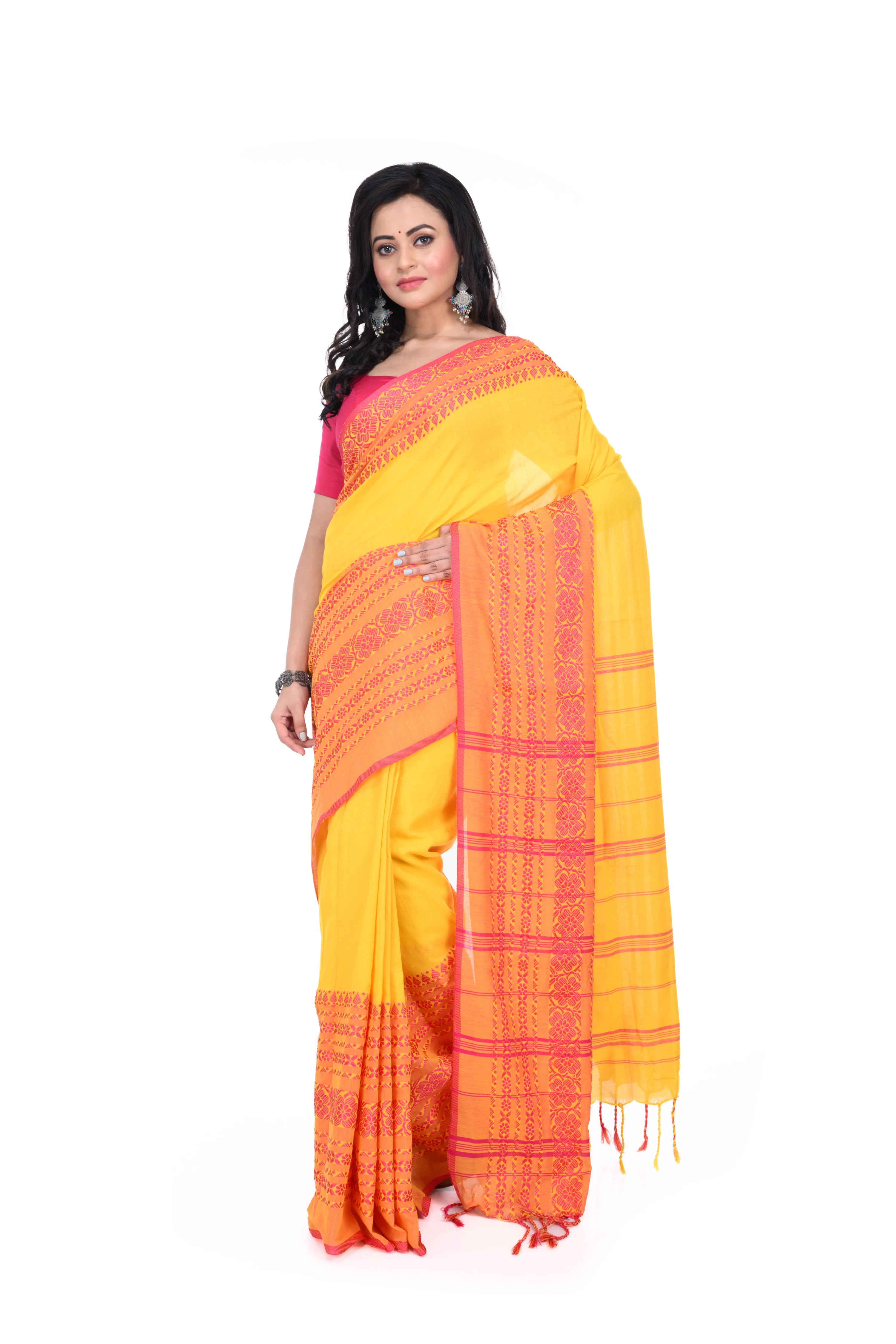 Red & Yellow Handloom Cotton Saree