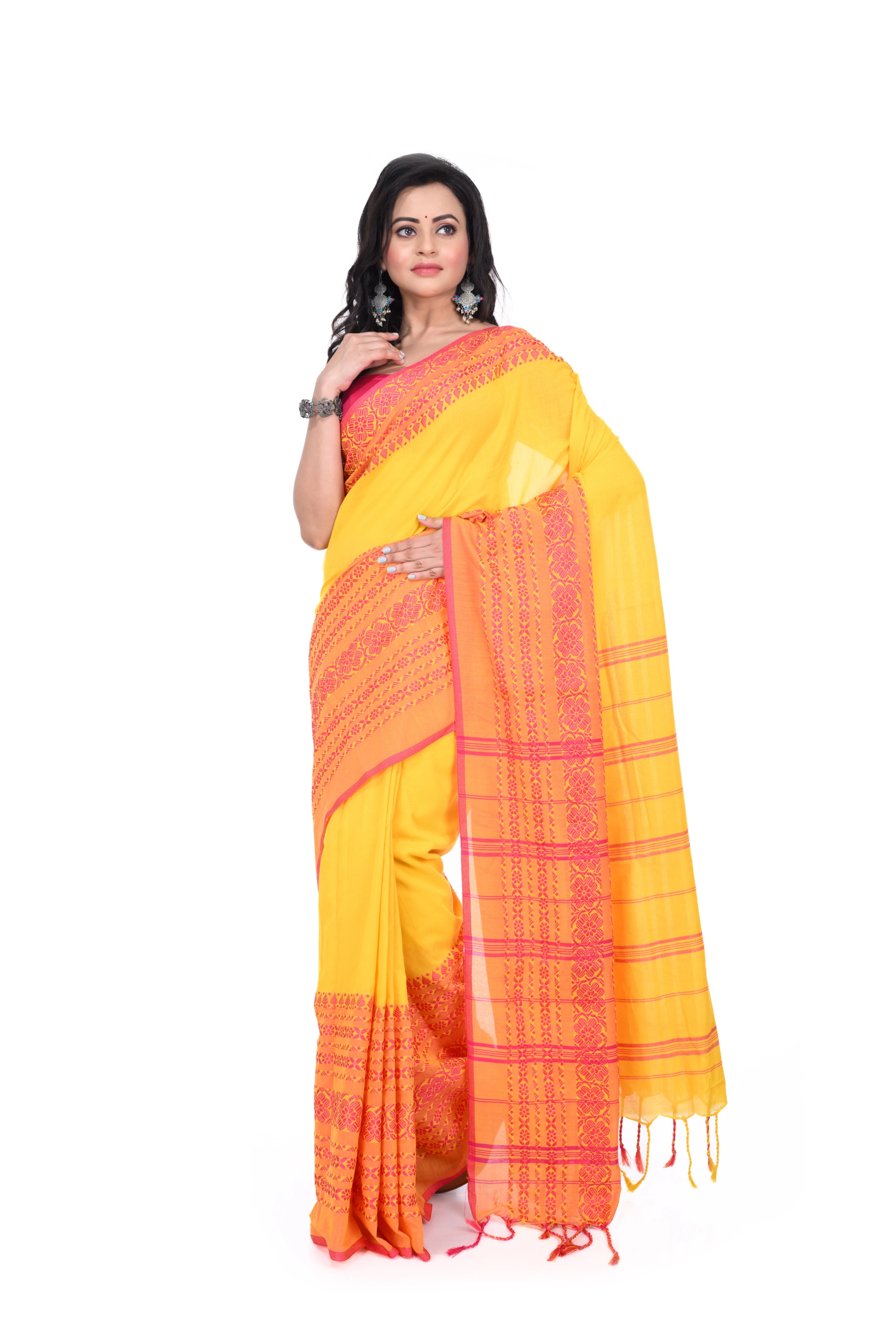Red & Yellow Handloom Cotton Saree