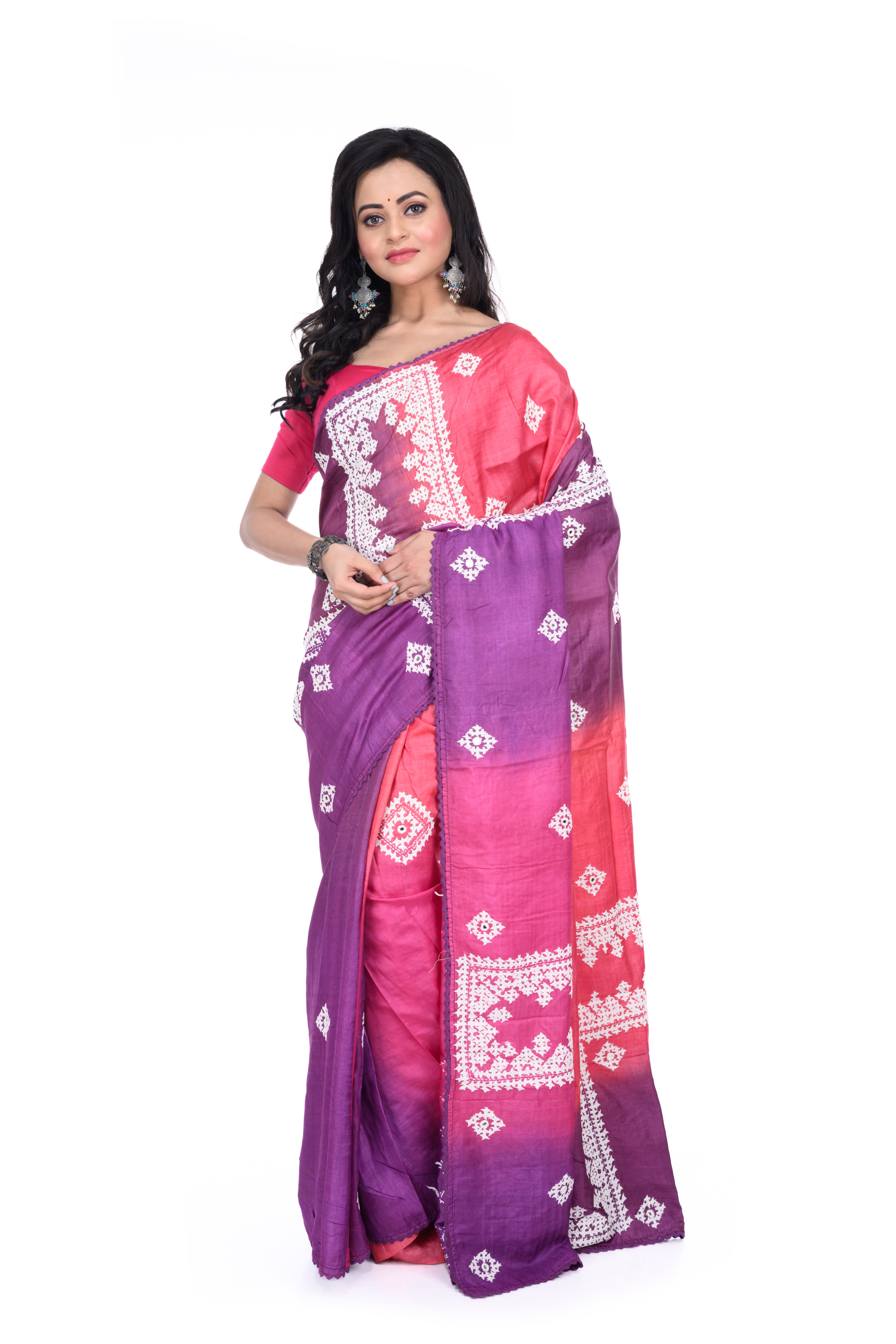 Single - Colour Gujarati Work Tussar Saree