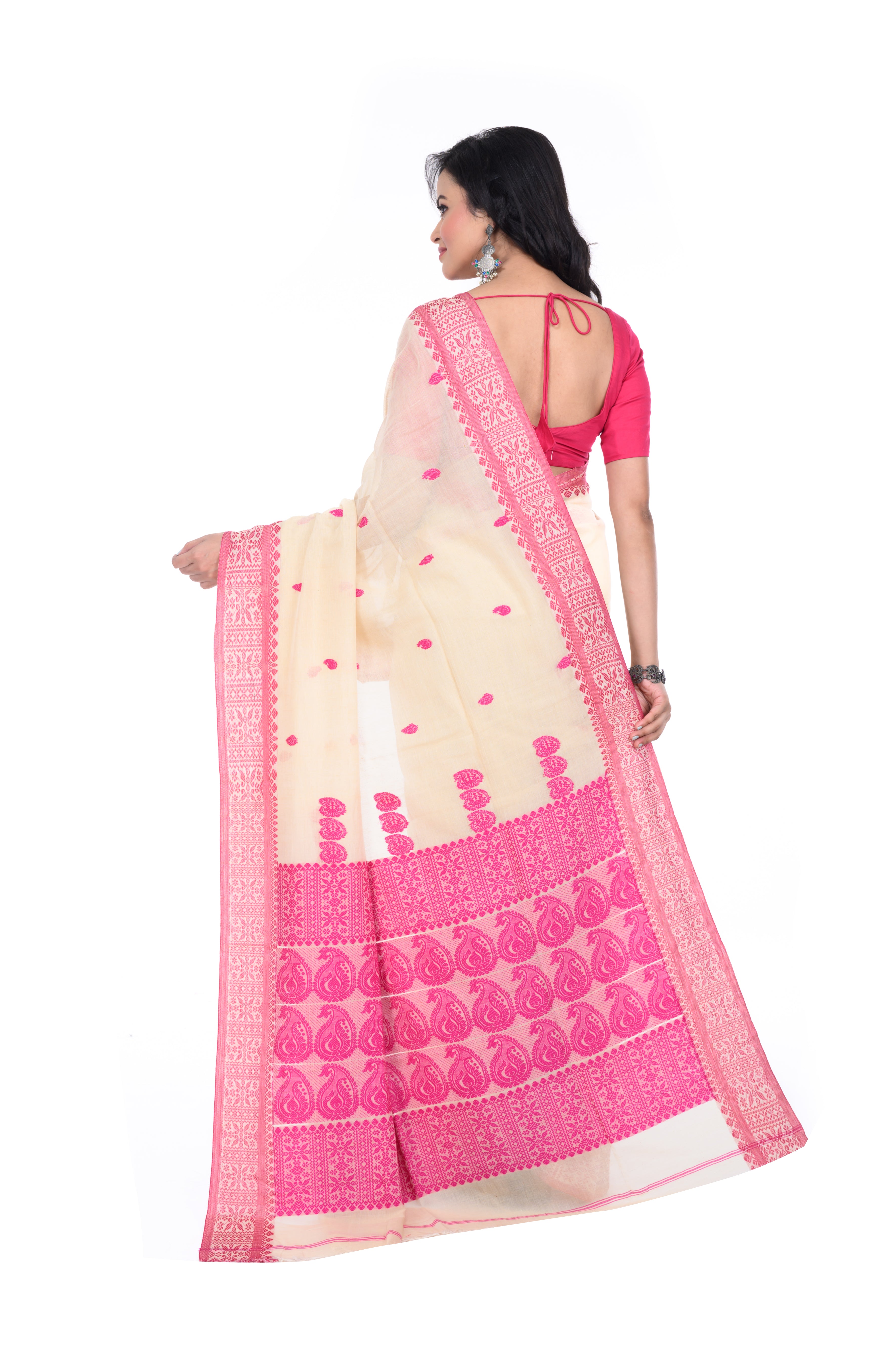 Pink & Cream Handloom Saree with Heavy Pallu